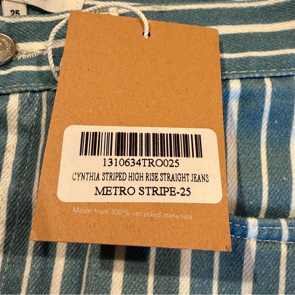 Reformation Cynthia Striped High Rise Straight Jeans Metro Stripe 25 NWT Denim - Picture 6 of 11